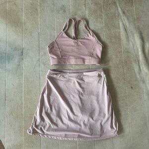 Small Pink Sports Bra and Skirt Set active wear tennis Pilates running set